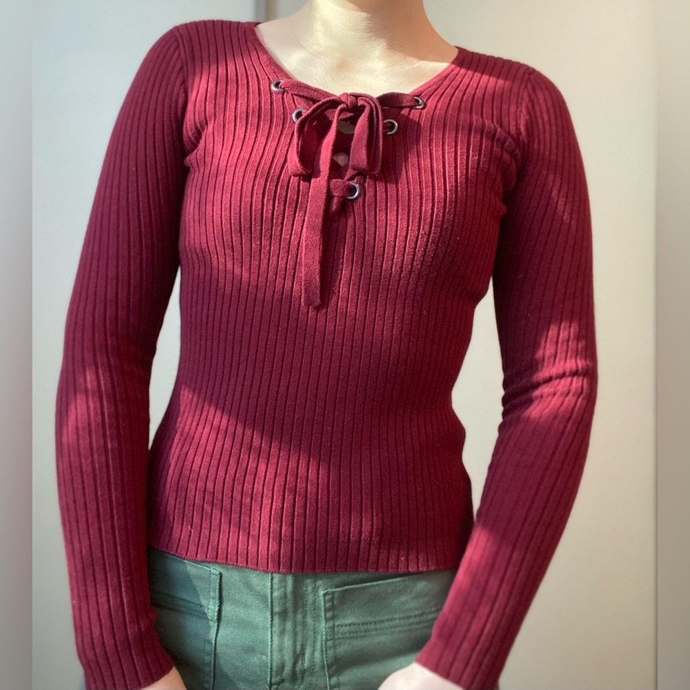 Lace-Up Ribbed Sweater by Hollister